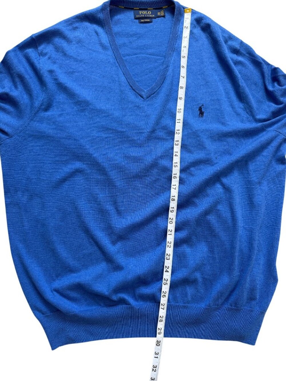 Polo Ralph Lauren Mens Size 2XB Pull-Over Sweater Blue Pony V-Neck Pima Cotton - Picture 6 of 7
